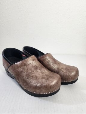 Sanita Professional Danish Clogs Metallic Bronze Leather Slip On EU 38